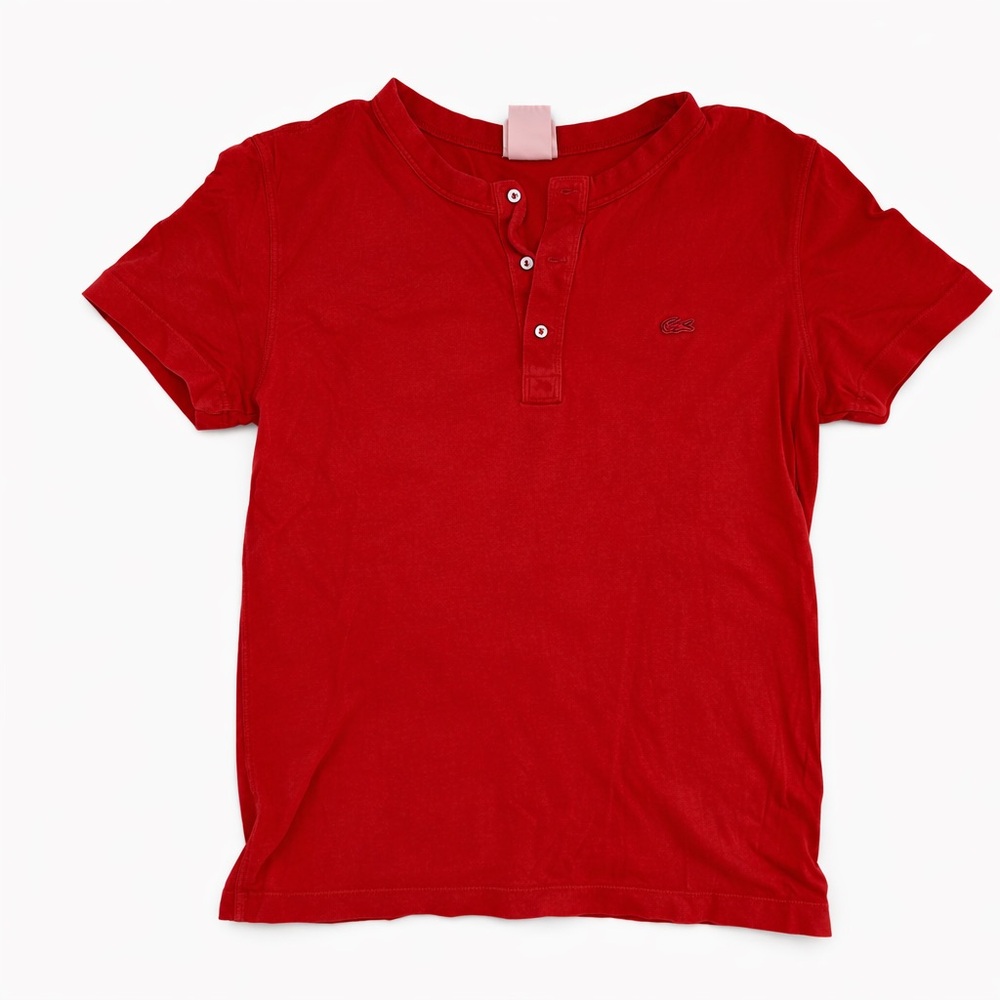 Lacoste Henley T Shirt Red Crocodile Logo Mens Size 3 Small Short Sleeve Cotton